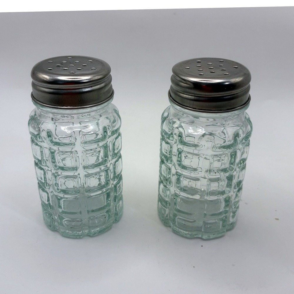 Salt and Pepper Shakers 3" Clear Glass Waffle Textured Retro Set